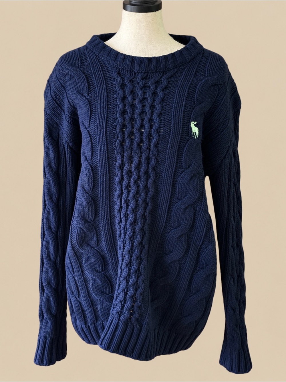 Abercrombie Navy Cable Knit Fisherman L
